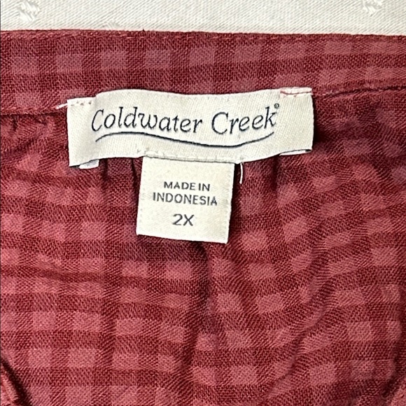 Coldwater Creek Mauve Textured Short Sleeve lightweight casual gingham Henley - Picture 2 of 7